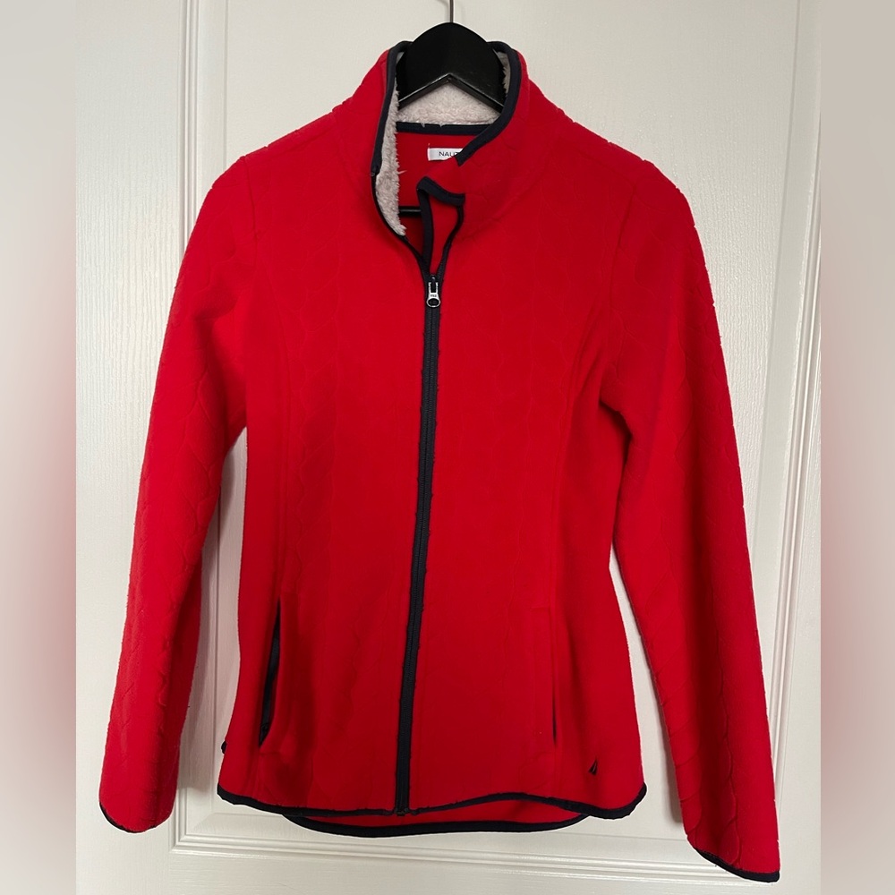 Nautica Red Zip Up Fleece Jacket size Extra Small